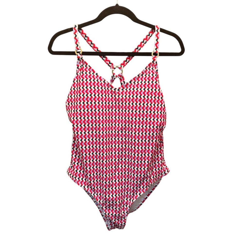 Kona Sol Chevron 1-Piece Swimsuit 16 Multicolor Bathing Suit Summer Vacation NWT